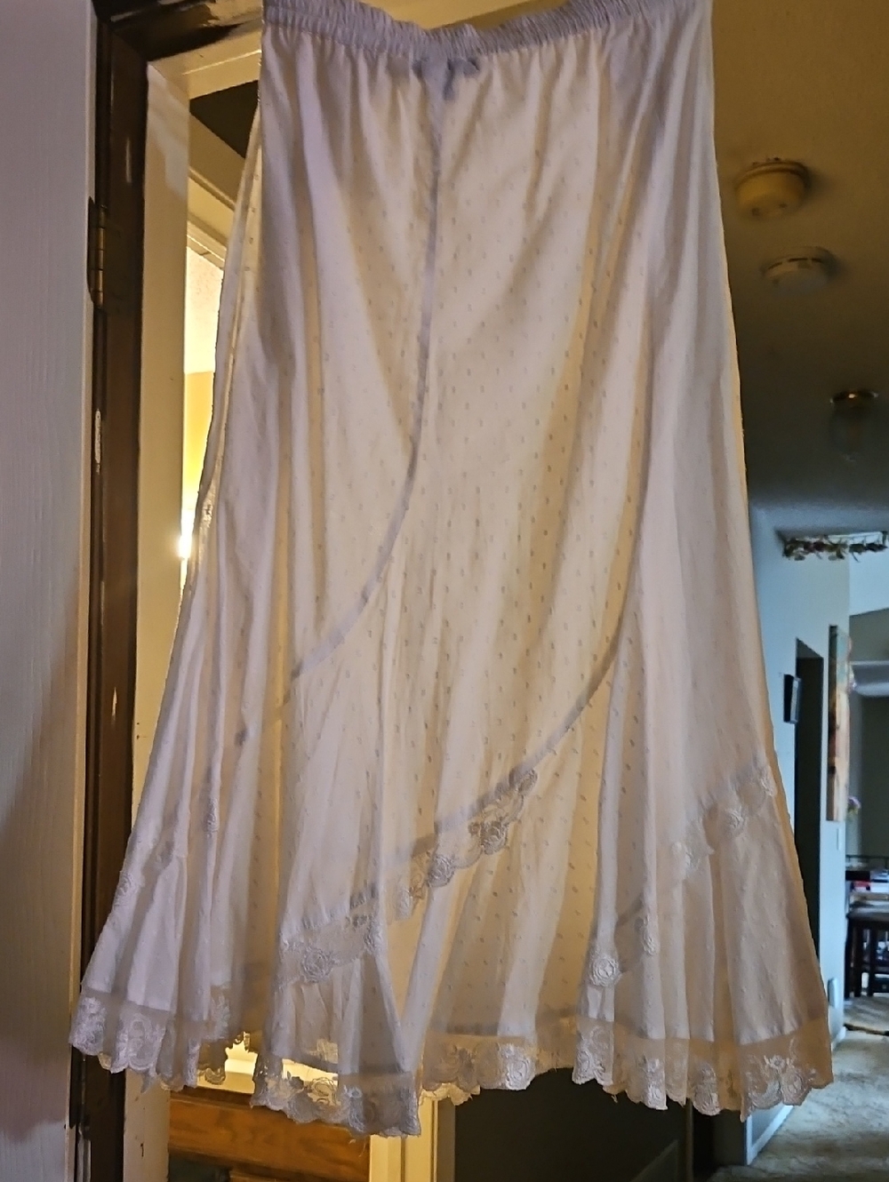 Ashley Stewart White Layered Lace Hem Skirt